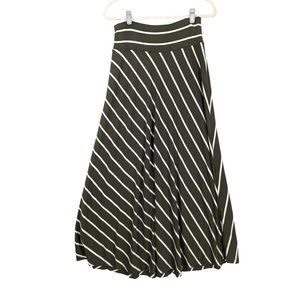 Maxi Skirt olive green stripped flowy wide waist sz small